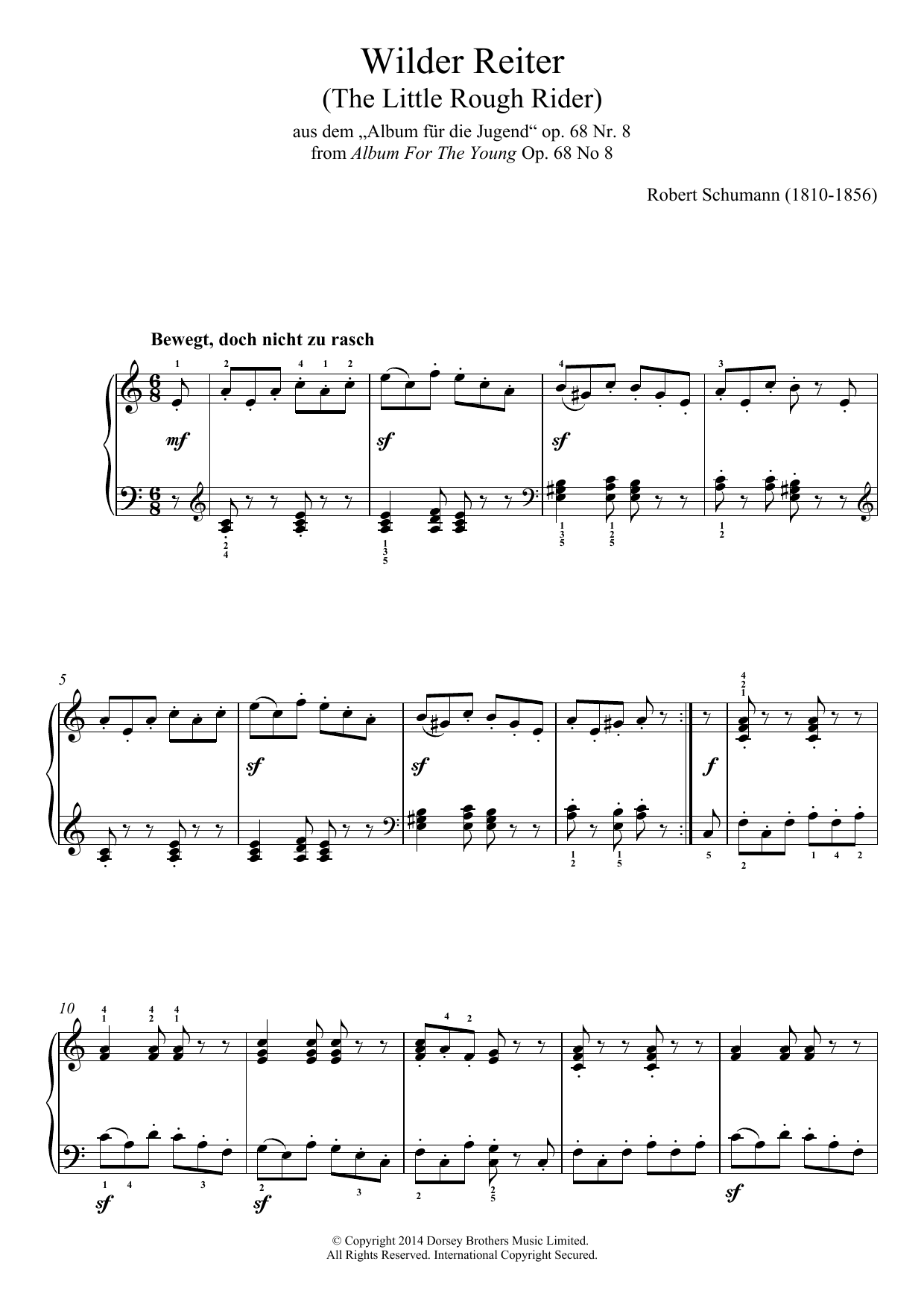 Robert Schumann The Wild Horseman Sheet Music Notes & Chords for Piano - Download or Print PDF