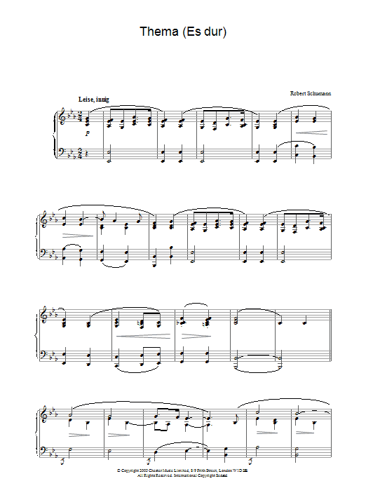 Robert Schumann Thema (Es dur) Sheet Music Notes & Chords for Piano - Download or Print PDF