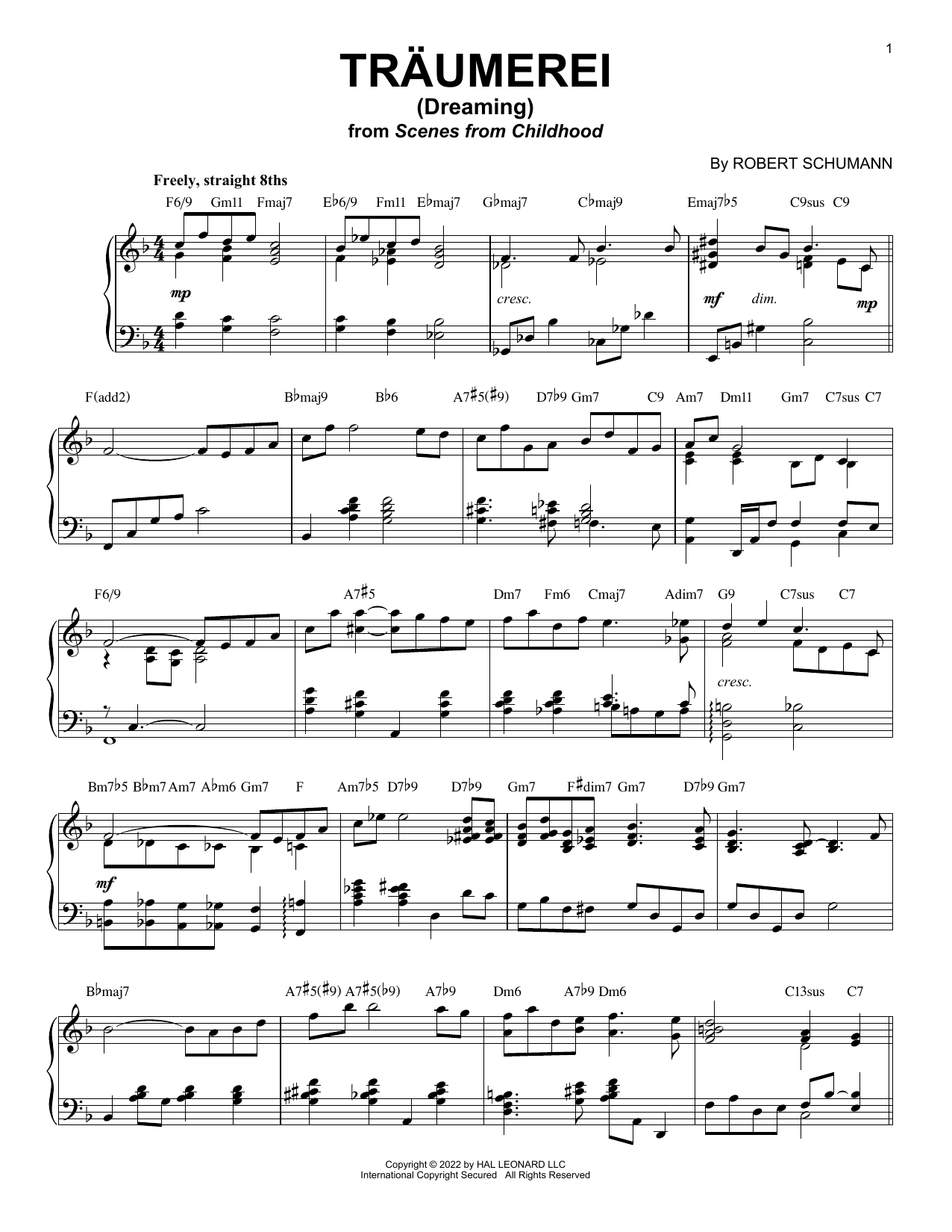 Robert Schumann Traumerei (Dreaming), Op. 15, No. 7 [Jazz version] (arr. Brent Edstrom) Sheet Music Notes & Chords for Piano Solo - Download or Print PDF