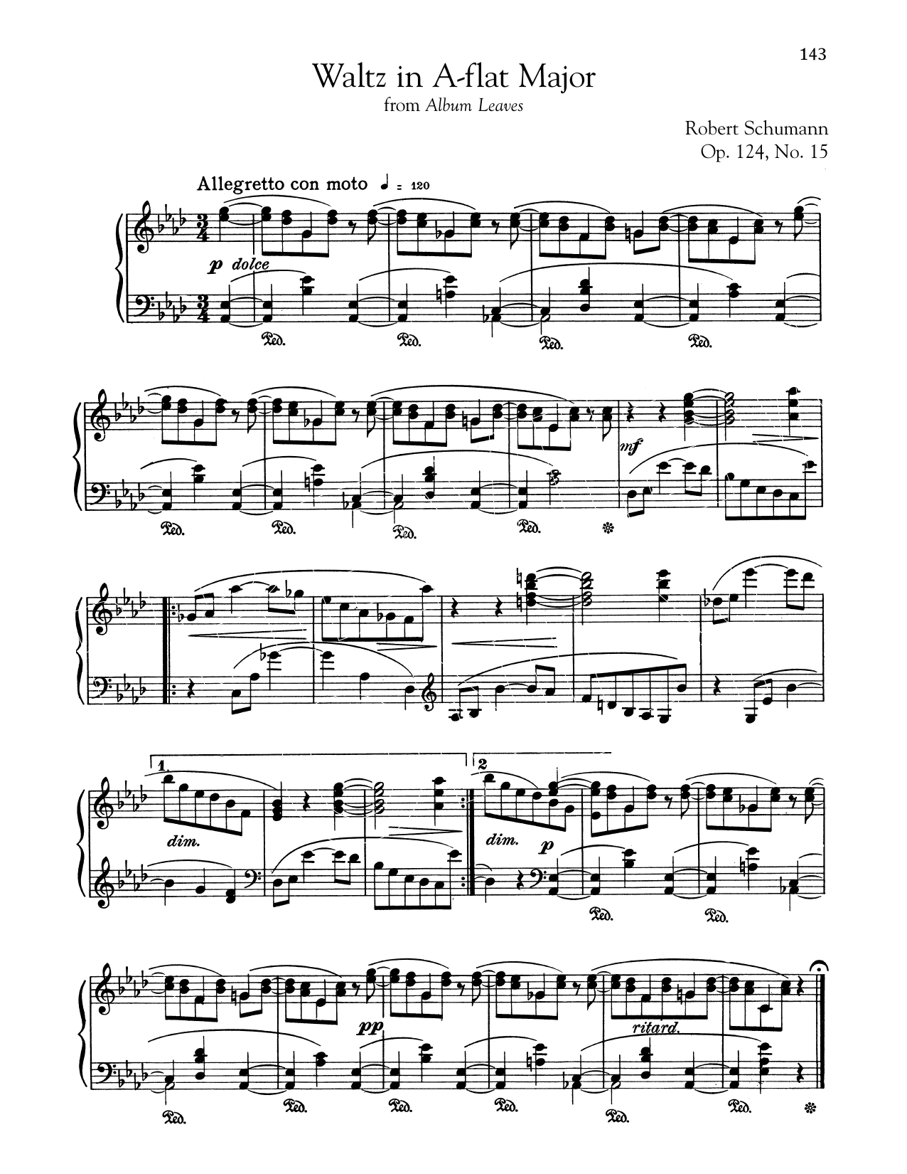 Robert Schumann Waltz In A-Flat Major Sheet Music Notes & Chords for Piano - Download or Print PDF