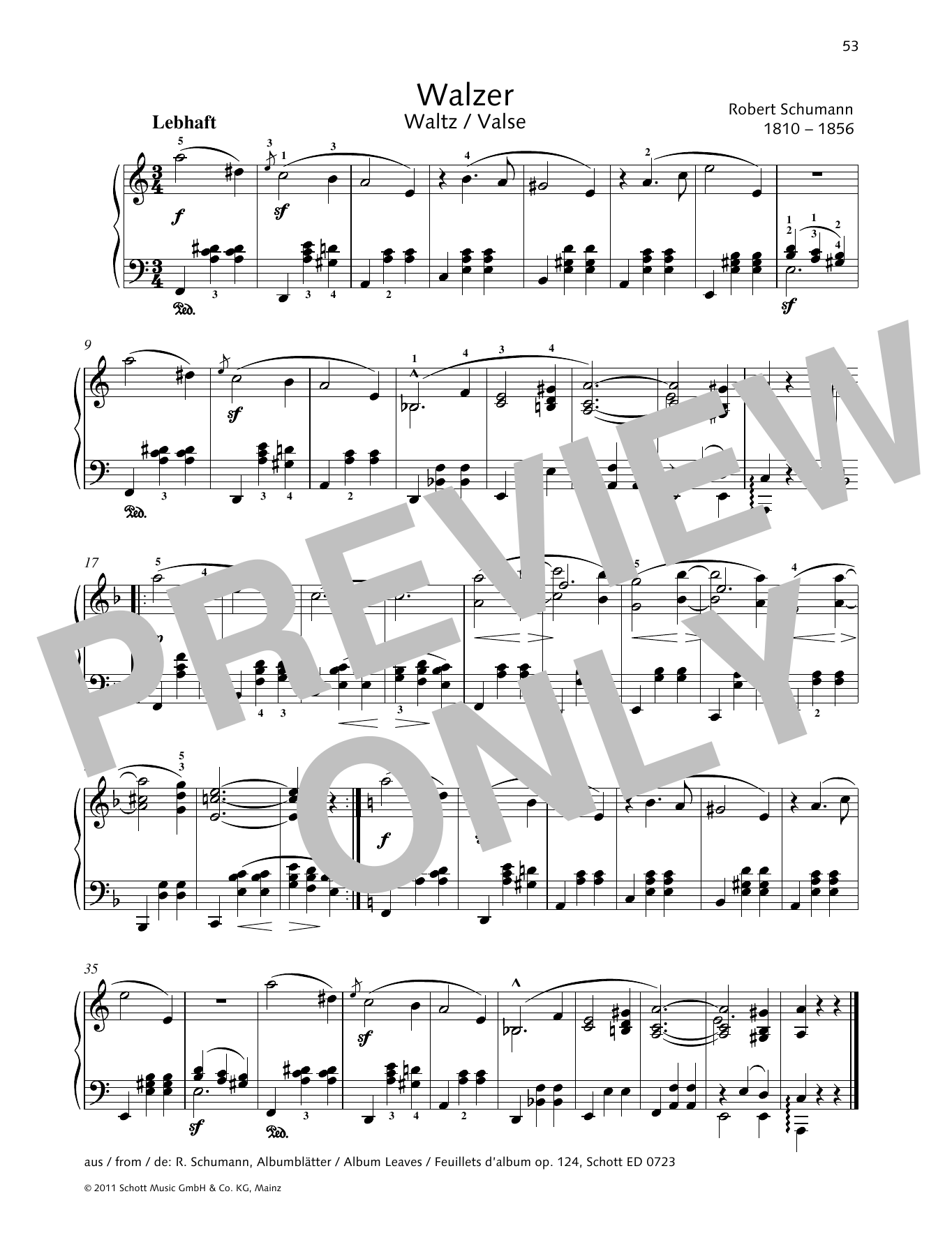 Robert Schumann Waltz Sheet Music Notes & Chords for Piano Solo - Download or Print PDF
