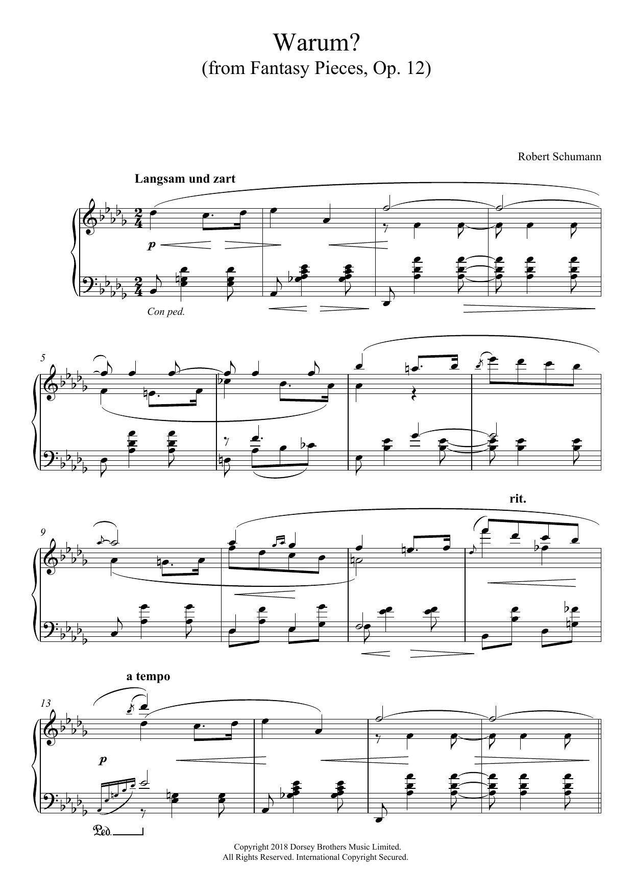Robert Schumann Warum? (From Fantasy Pieces Op. 12) Sheet Music Notes & Chords for Piano - Download or Print PDF
