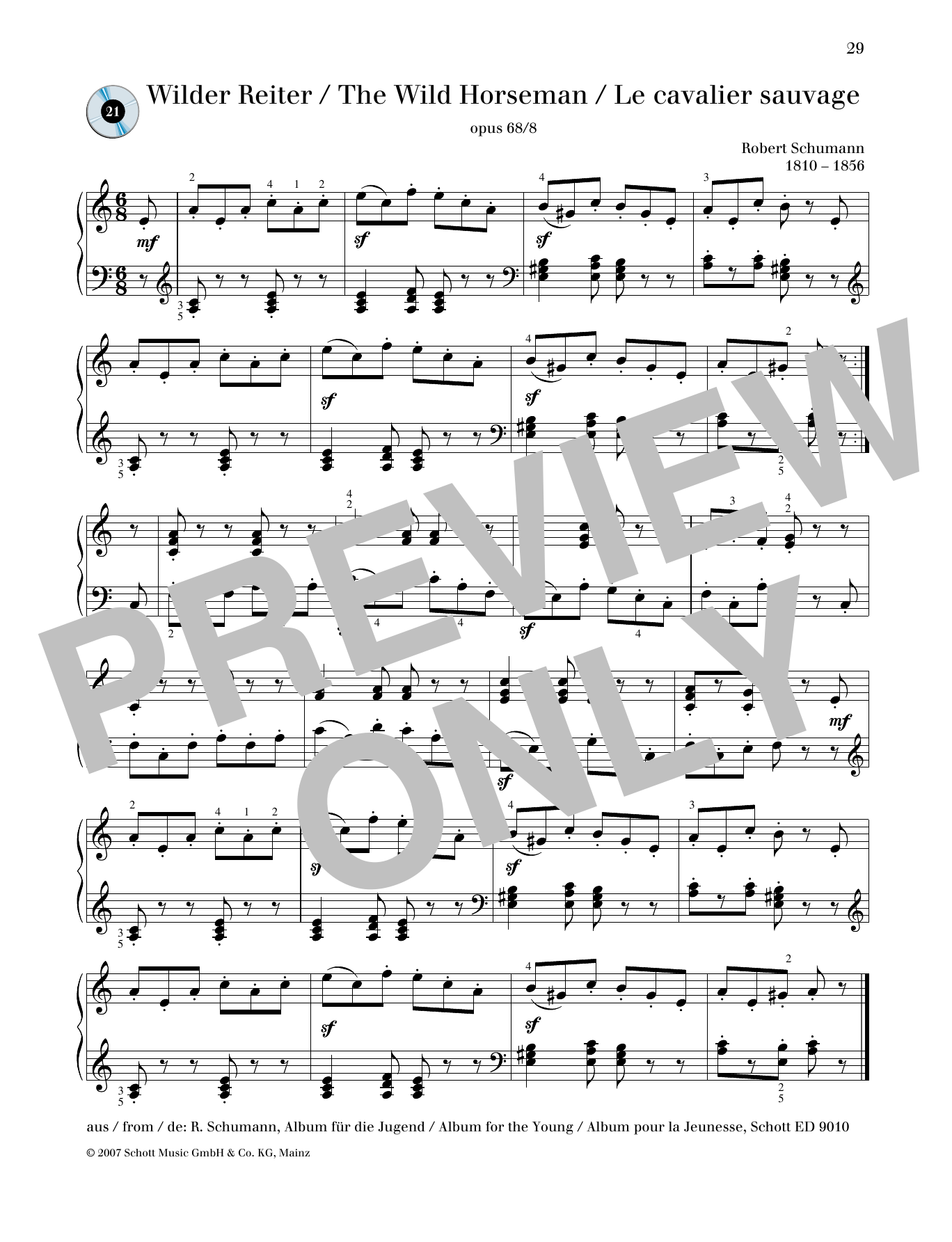 Robert Schumann Wild Horseman Sheet Music Notes & Chords for Piano Solo - Download or Print PDF