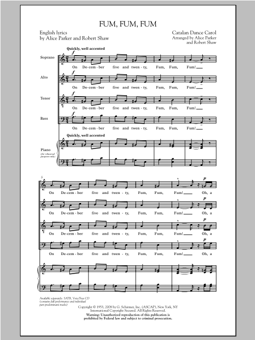 Robert Shaw Fum, Fum, Fum Sheet Music Notes & Chords for SATB - Download or Print PDF