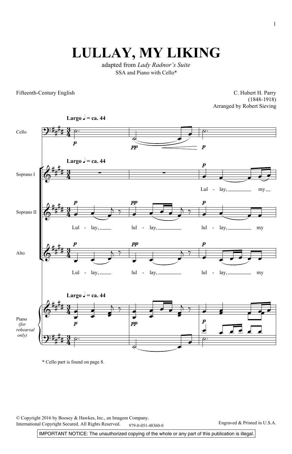 Robert Sieving Lullay, My Liking Sheet Music Notes & Chords for SSA - Download or Print PDF