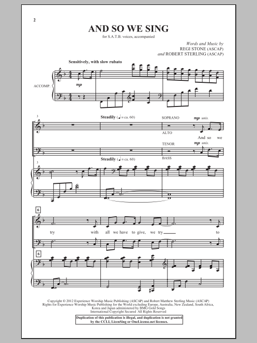 Robert Sterling And So We Sing Sheet Music Notes & Chords for SATB - Download or Print PDF