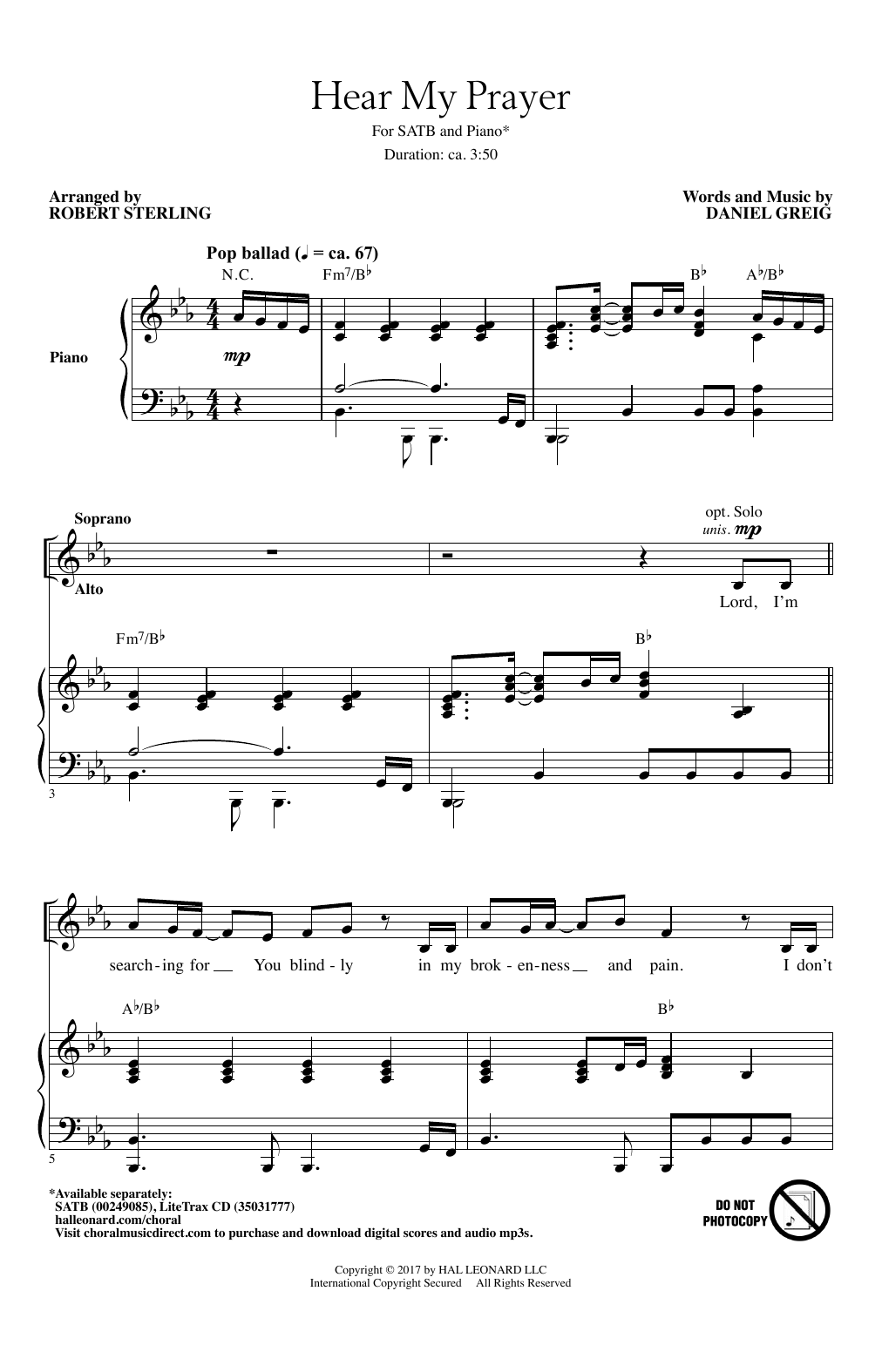 Robert Sterling Hear My Prayer Sheet Music Notes & Chords for SATB - Download or Print PDF