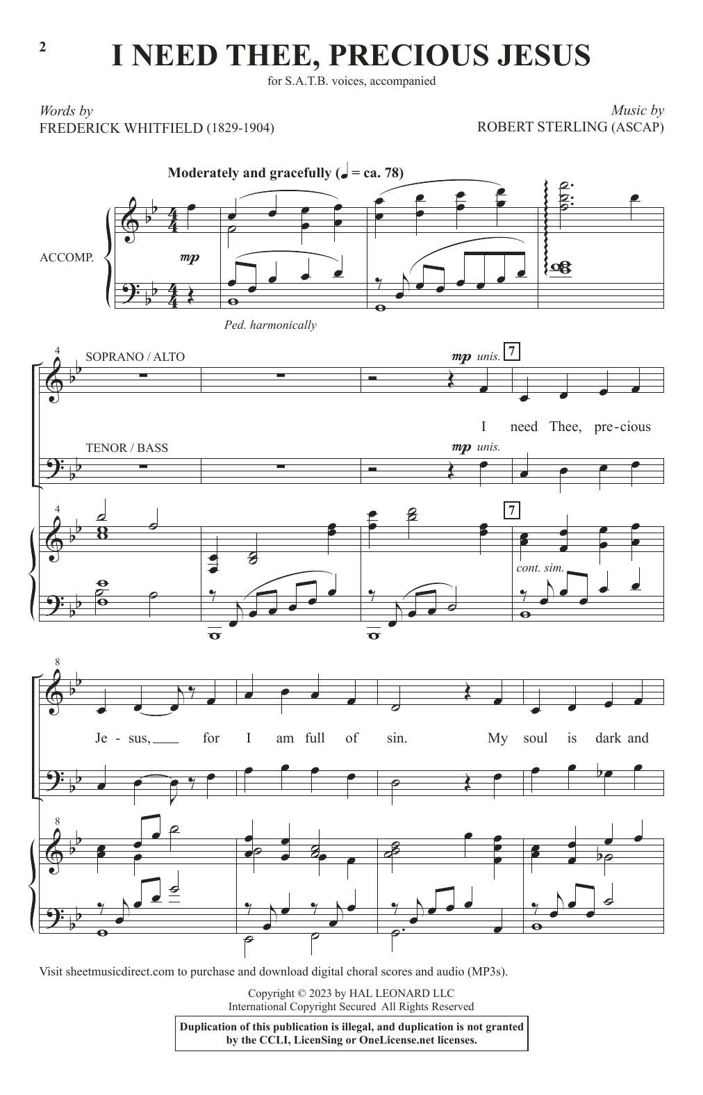 Robert Sterling I Need Thee, Precious Jesus Sheet Music Notes & Chords for SATB Choir - Download or Print PDF
