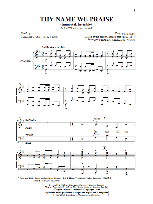 Robert Sterling Immortal, Invisible Sheet Music Notes & Chords for SATB - Download or Print PDF