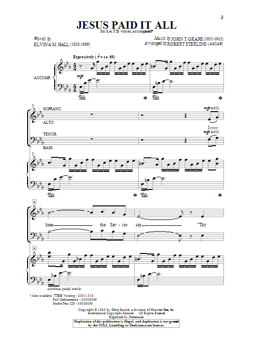 Robert Sterling Jesus Paid It All Sheet Music Notes & Chords for SATB - Download or Print PDF