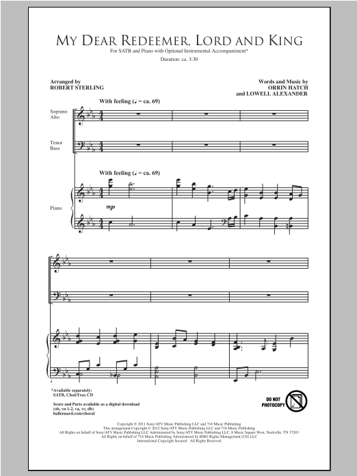 Lowell Alexander My Dear Redeemer, Lord And King (arr. Robert Sterling) Sheet Music Notes & Chords for SATB - Download or Print PDF