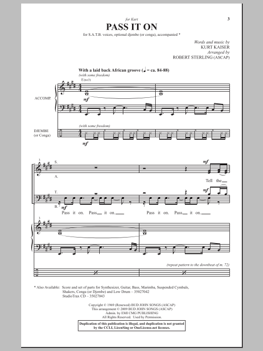Robert Sterling Pass It On Sheet Music Notes & Chords for SATB - Download or Print PDF