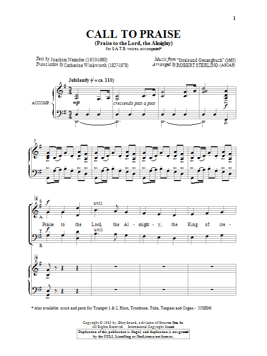 Robert Sterling Praise To The Lord, The Almighty Sheet Music Notes & Chords for SATB - Download or Print PDF