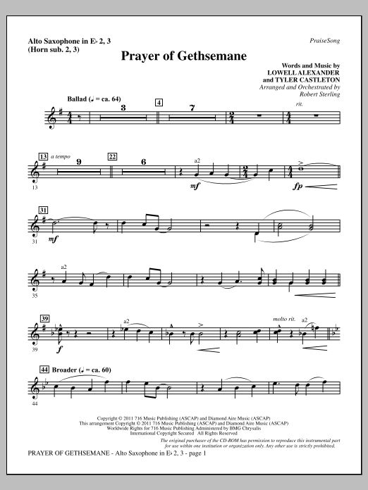 Robert Sterling Prayer Of Gethsemane - Alto Sax 2-3 (sub. Horn 2-3) Sheet Music Notes & Chords for Choir Instrumental Pak - Download or Print PDF