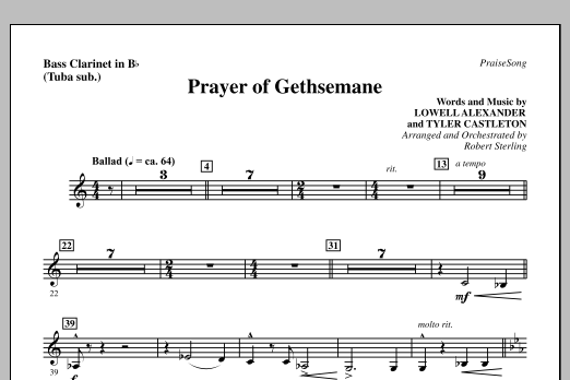 Robert Sterling Prayer Of Gethsemane - Bass Clarinet (sub. Tuba) Sheet Music Notes & Chords for Choir Instrumental Pak - Download or Print PDF