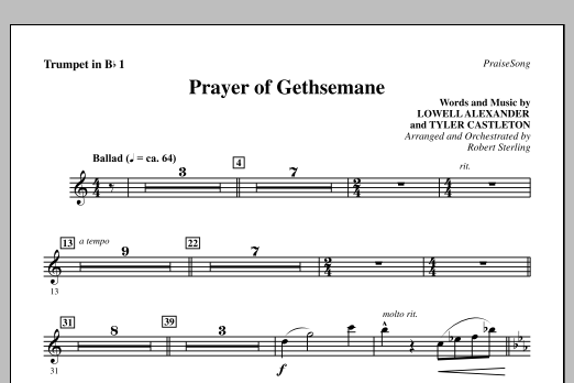 Robert Sterling Prayer Of Gethsemane - Bb Trumpet 1 Sheet Music Notes & Chords for Choir Instrumental Pak - Download or Print PDF
