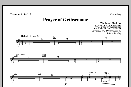 Robert Sterling Prayer Of Gethsemane - Bb Trumpet 2,3 Sheet Music Notes & Chords for Choir Instrumental Pak - Download or Print PDF