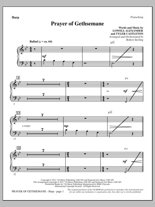 Robert Sterling Prayer Of Gethsemane - Harp Sheet Music Notes & Chords for Choir Instrumental Pak - Download or Print PDF