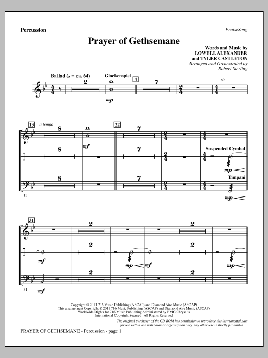 Robert Sterling Prayer Of Gethsemane - Percussion Sheet Music Notes & Chords for Choir Instrumental Pak - Download or Print PDF