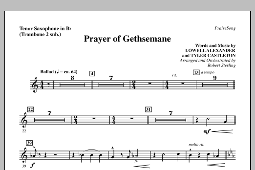Robert Sterling Prayer Of Gethsemane - Tenor Sax (sub. Tbn 2) Sheet Music Notes & Chords for Choir Instrumental Pak - Download or Print PDF
