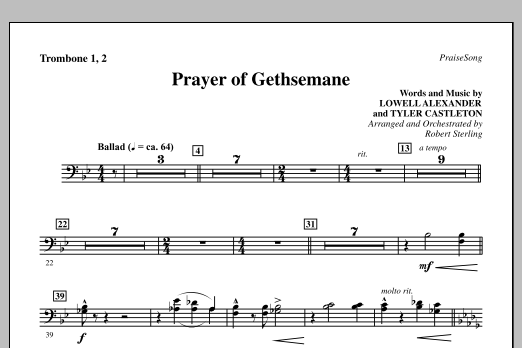 Robert Sterling Prayer Of Gethsemane - Trombone 1 & 2 Sheet Music Notes & Chords for Choir Instrumental Pak - Download or Print PDF