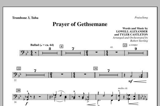 Robert Sterling Prayer Of Gethsemane - Trombone 3/Tuba Sheet Music Notes & Chords for Choir Instrumental Pak - Download or Print PDF
