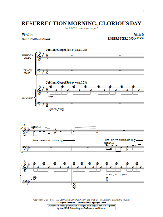 Robert Sterling Resurrection Morning, Glorious Day Sheet Music Notes & Chords for SATB - Download or Print PDF