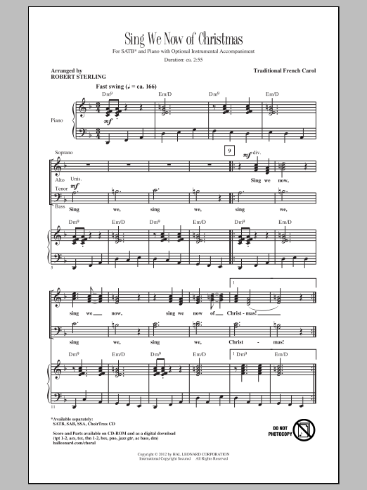 Traditional Carol Sing We Now Of Christmas (arr. Robert Sterling) Sheet Music Notes & Chords for SSA - Download or Print PDF