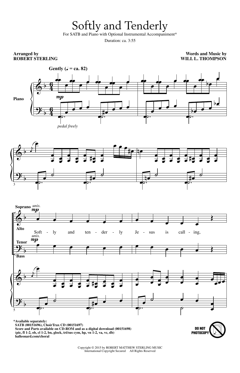 Robert Sterling Softly And Tenderly Sheet Music Notes & Chords for SATB - Download or Print PDF