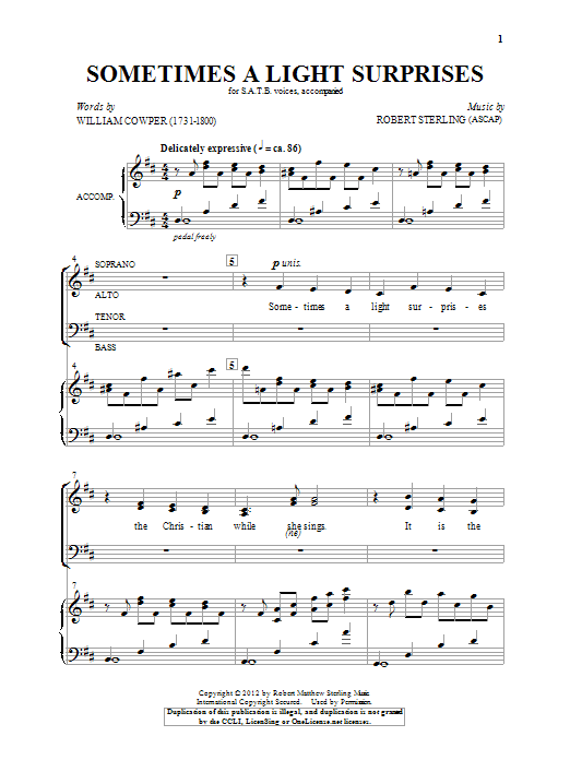 Robert Sterling Sometimes A Light Surprises Sheet Music Notes & Chords for SATB - Download or Print PDF