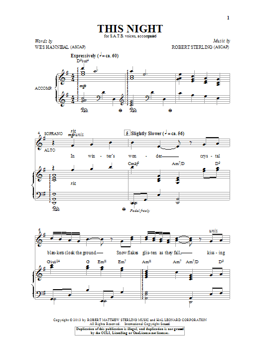 Robert Sterling This Night Sheet Music Notes & Chords for SATB - Download or Print PDF