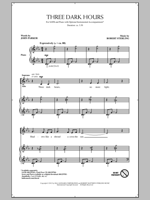 Robert Sterling Three Dark Hours Sheet Music Notes & Chords for SATB - Download or Print PDF
