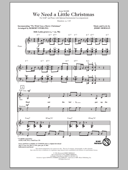 Robert Sterling We Need A Little Christmas Sheet Music Notes & Chords for SSA - Download or Print PDF