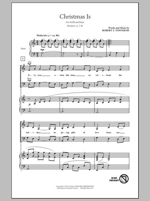 Robert T. Townsend Christmas Is Sheet Music Notes & Chords for SATB - Download or Print PDF