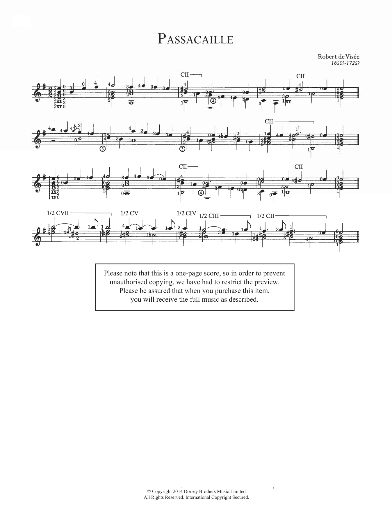 Robert Visee Passacaille Sheet Music Notes & Chords for Guitar - Download or Print PDF