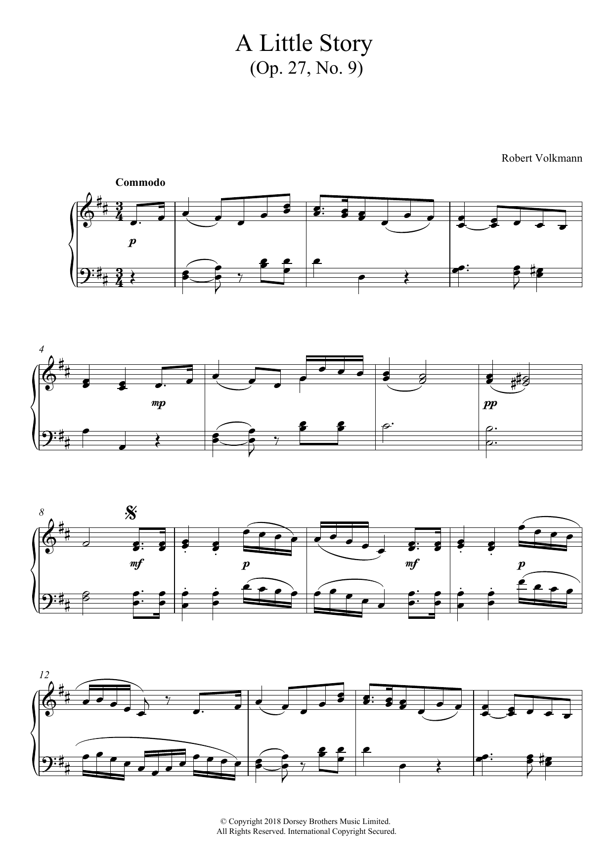 Robert Volkmann A Little Story Op. 27, No. 9 Sheet Music Notes & Chords for Piano - Download or Print PDF