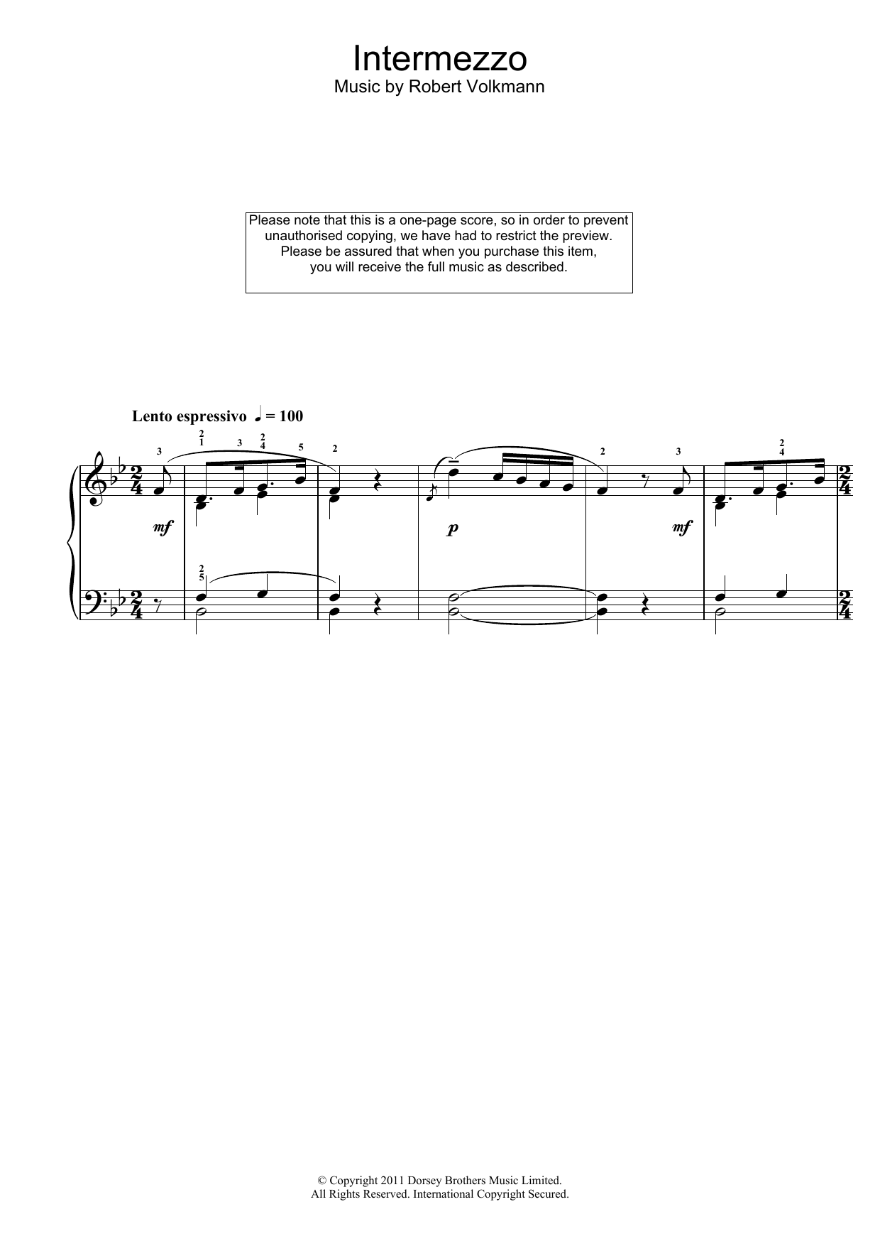 Robert Volkmann Intermezzo Sheet Music Notes & Chords for Piano - Download or Print PDF