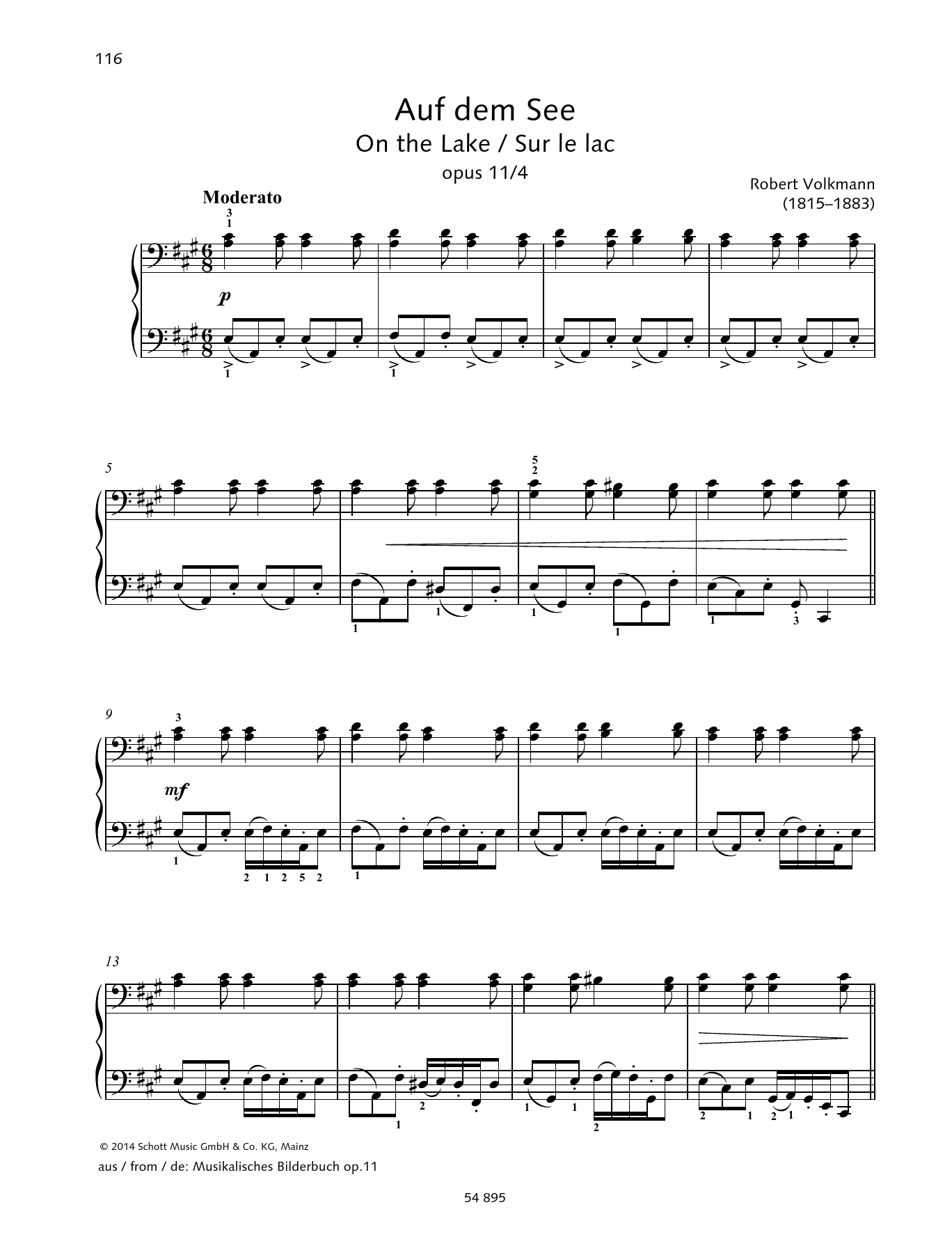 Robert Volkmann On the Lake Sheet Music Notes & Chords for Piano Duet - Download or Print PDF