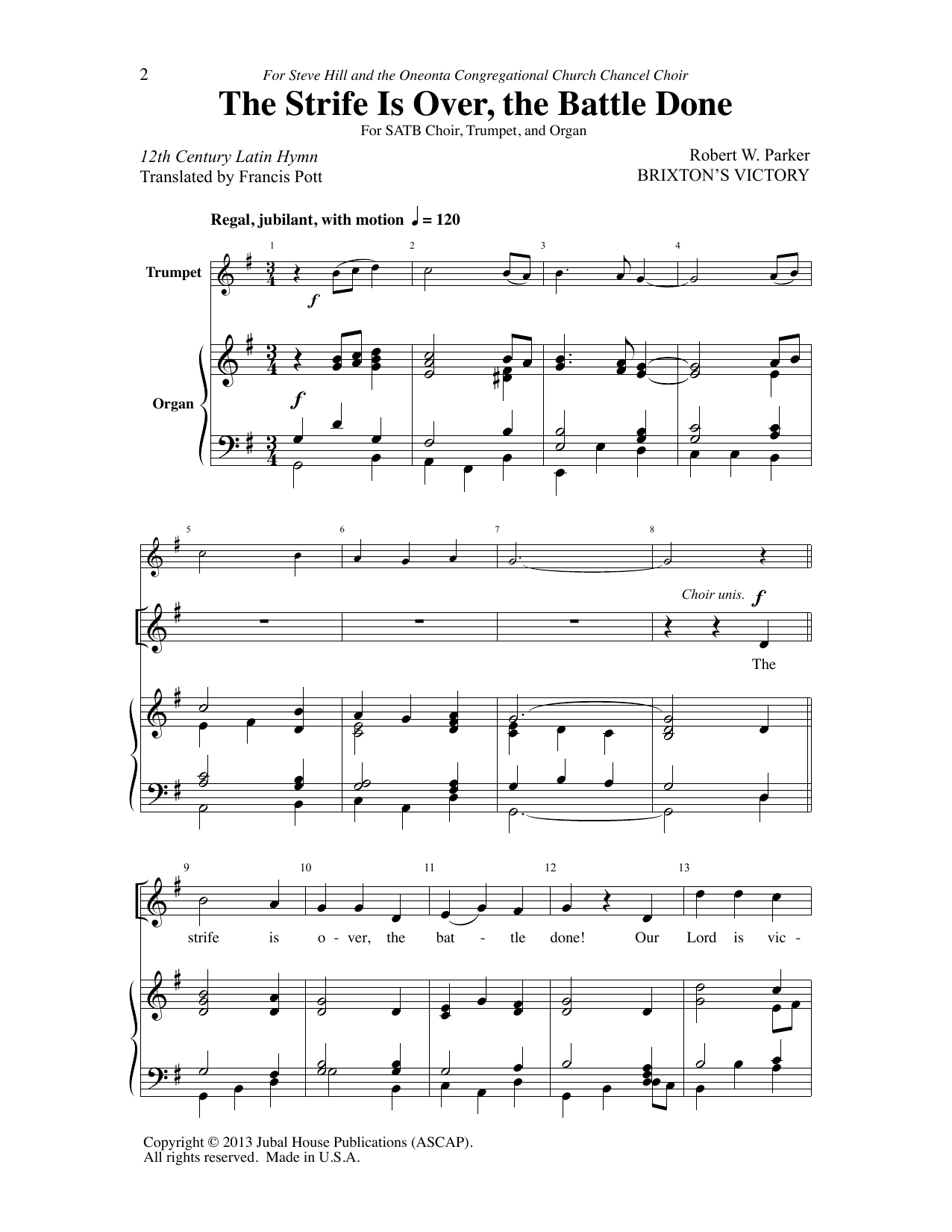 Robert W. Parker The Strife Is Over, The Battle Done Sheet Music Notes & Chords for SATB Choir - Download or Print PDF