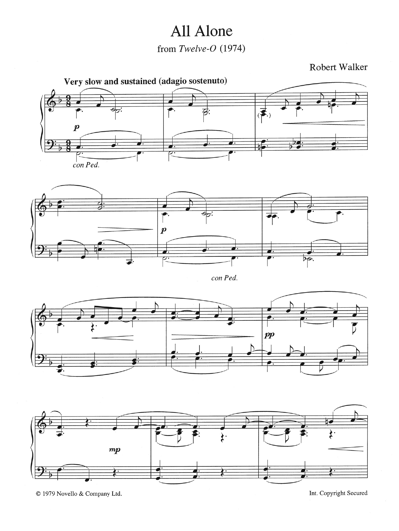 Robert Walker All Alone (from Twelve-O) Sheet Music Notes & Chords for Piano - Download or Print PDF