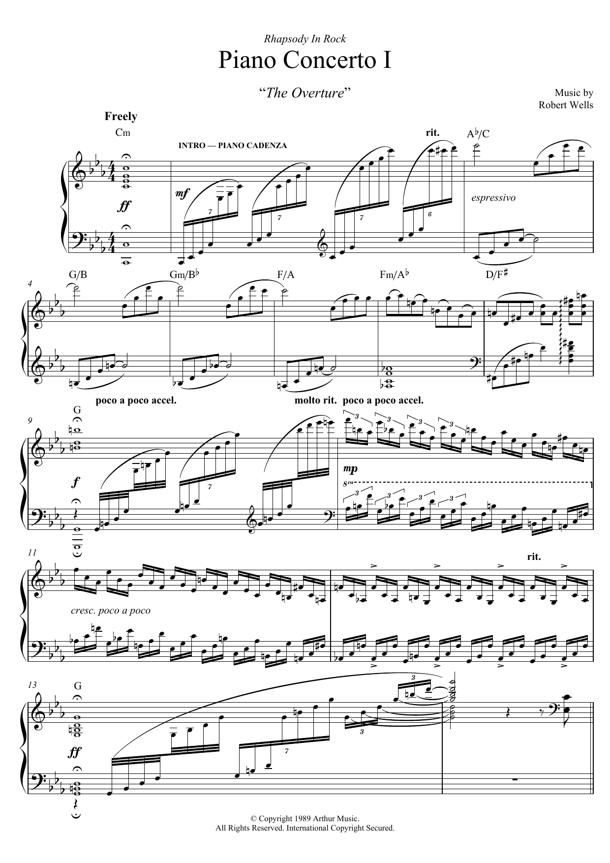 Robert Wells Piano Concerto: I. The Overture Sheet Music Notes & Chords for Piano - Download or Print PDF
