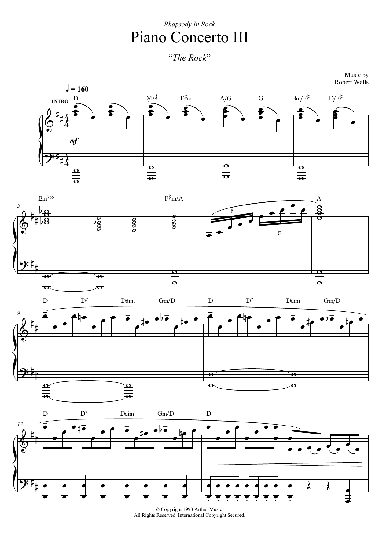 Robert Wells Piano Concerto: III. The Rock Sheet Music Notes & Chords for Piano - Download or Print PDF