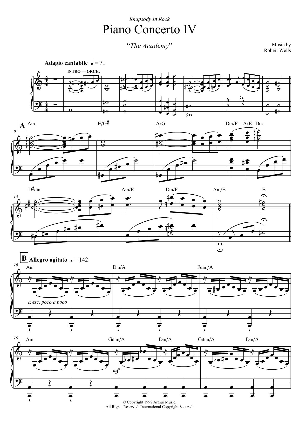 Robert Wells Piano Concerto: IV. The Academy Sheet Music Notes & Chords for Piano - Download or Print PDF