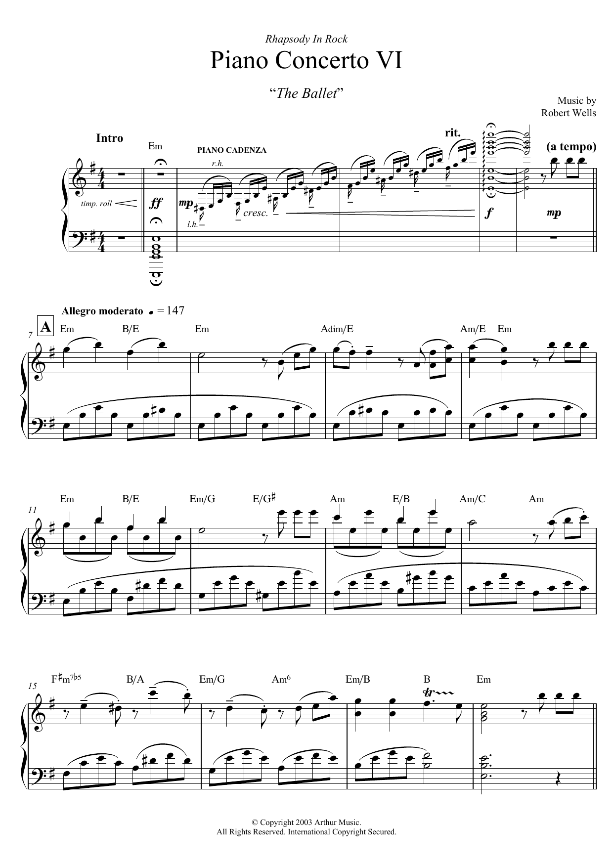 Robert Wells Piano Concerto: VI. The Ballet Sheet Music Notes & Chords for Piano - Download or Print PDF
