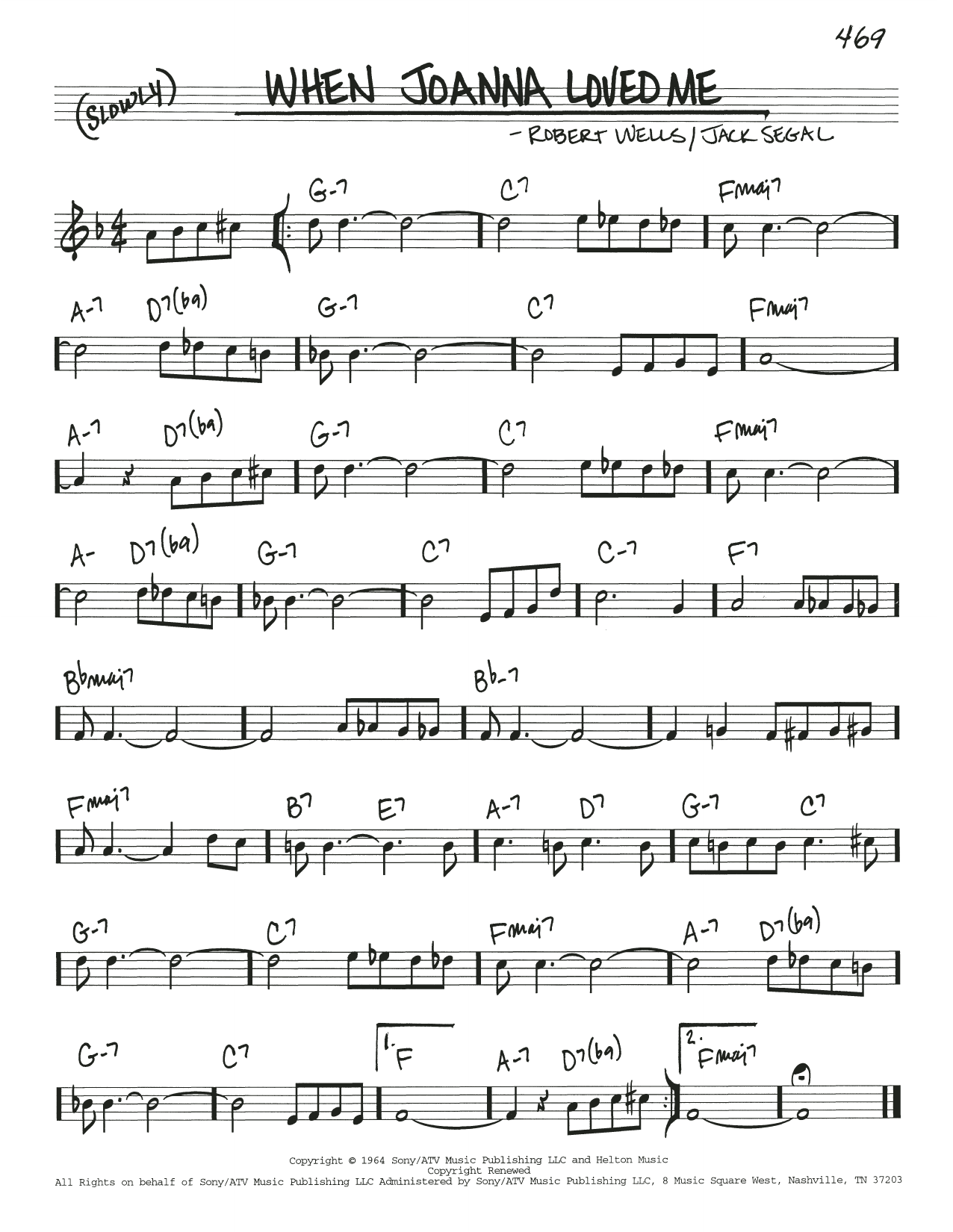 Robert Wells When Joanna Loved Me Sheet Music Notes & Chords for Real Book – Melody & Chords - Download or Print PDF