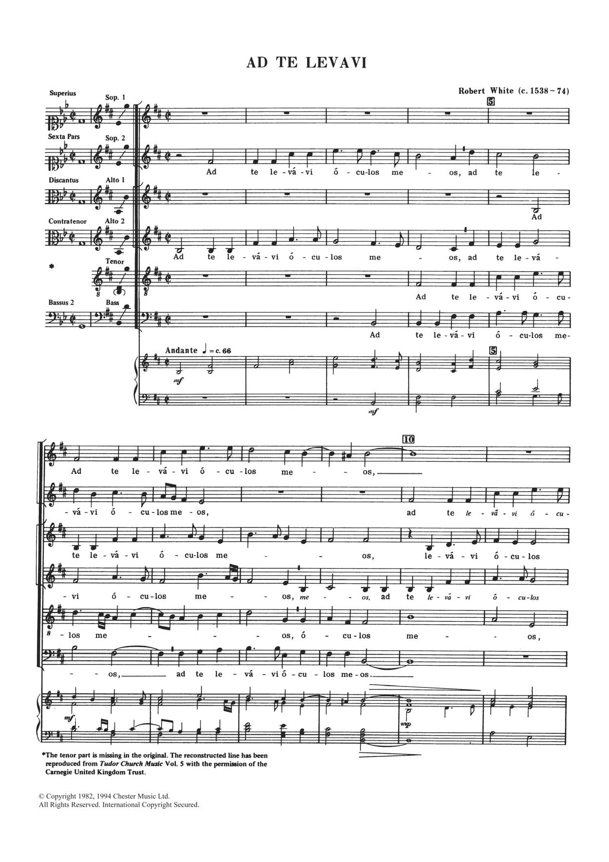 Robert White Ad Te Levavi Sheet Music Notes & Chords for Choral SAATB - Download or Print PDF