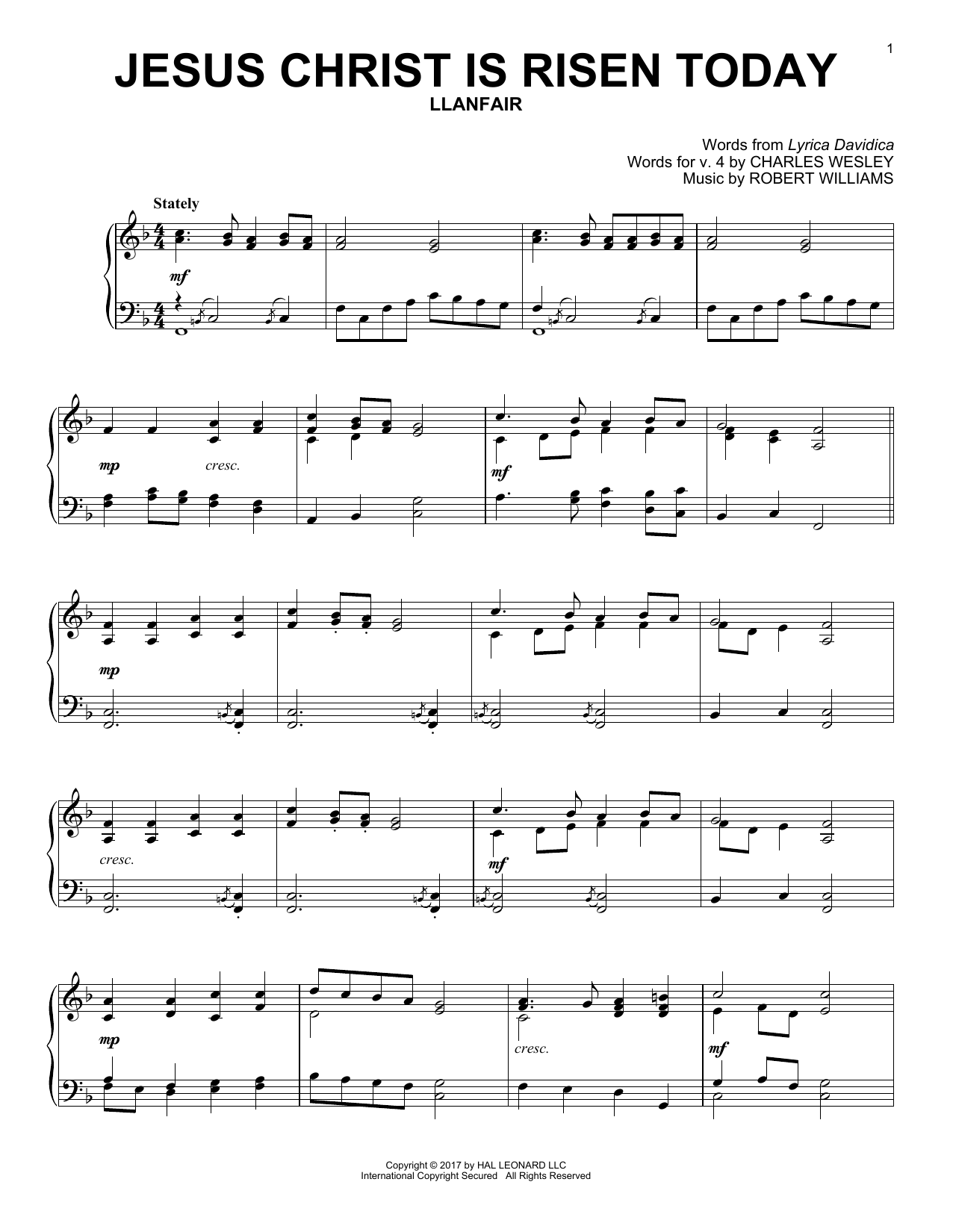 Robert Williams Jesus Christ Is Risen Today Sheet Music Notes & Chords for Piano, Vocal & Guitar Chords (Right-Hand Melody) - Download or Print PDF