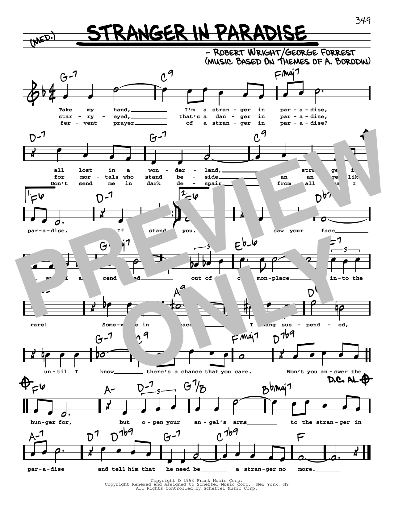 Robert Wright Stranger In Paradise (High Voice) Sheet Music Notes & Chords for Real Book – Melody, Lyrics & Chords - Download or Print PDF