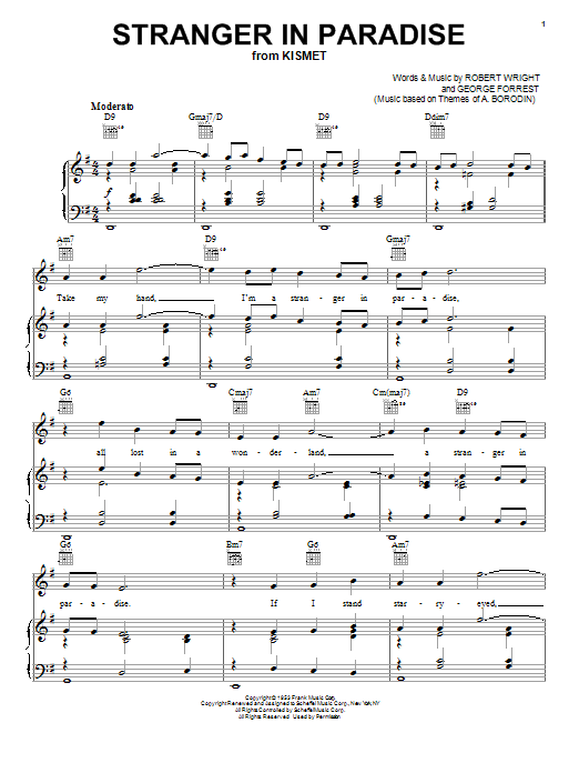 Robert Wright Stranger In Paradise Sheet Music Notes & Chords for Piano - Download or Print PDF