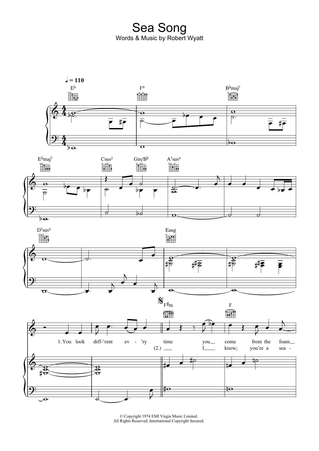 Robert Wyatt Sea Song Sheet Music Notes & Chords for Piano, Vocal & Guitar - Download or Print PDF